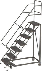 TRI-ARC - 106" 7 Step Configurable Rolling Ladder - 50° Incline, 450 Lb Capacity, 70" Platform Height, 35" Base Width x 56" Base Depth, Serrated - Eagle Tool & Supply