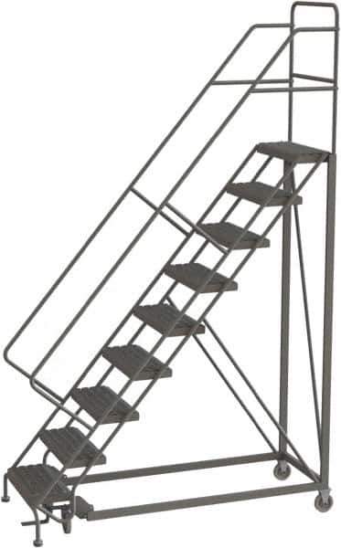 TRI-ARC - 126" 9 Step Configurable Rolling Ladder - 56° Incline, 450 Lb Capacity, 90" Platform Height, 35" Base Width x 71" Base Depth, Serrated - Eagle Tool & Supply