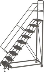 TRI-ARC - 126" 9 Step Configurable Rolling Ladder - 50° Incline, 450 Lb Capacity, 90" Platform Height, 35" Base Width x 71" Base Depth, Serrated - Eagle Tool & Supply