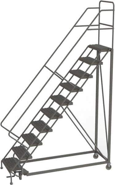 TRI-ARC - 136" 10 Step Configurable Rolling Ladder - 56° Incline, 450 Lb Capacity, 100" Platform Height, 35" Base Width x 76" Base Depth, Serrated - Eagle Tool & Supply