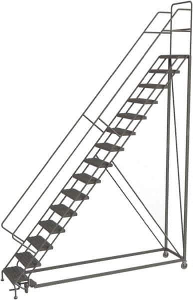 TRI-ARC - 186" 15 Step Configurable Rolling Ladder - 50° Incline, 450 Lb Capacity, 150" Platform Height, 39" Base Width x 111" Base Depth, Serrated - Eagle Tool & Supply