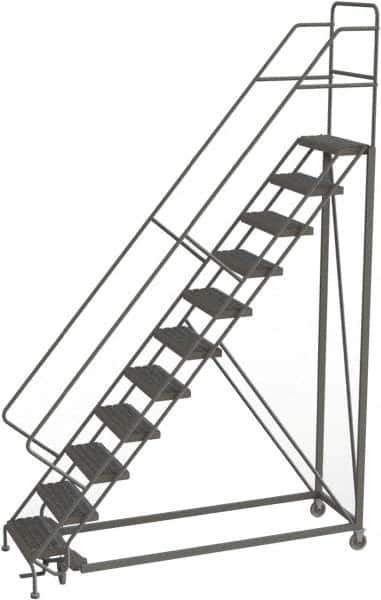TRI-ARC - 146" 11 Step Configurable Rolling Ladder - 50° Incline, 450 Lb Capacity, 110" Platform Height, 35" Base Width x 84" Base Depth, Serrated - Eagle Tool & Supply