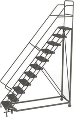 TRI-ARC - 146" 11 Step Configurable Rolling Ladder - 50° Incline, 450 Lb Capacity, 110" Platform Height, 35" Base Width x 84" Base Depth, Serrated - Eagle Tool & Supply