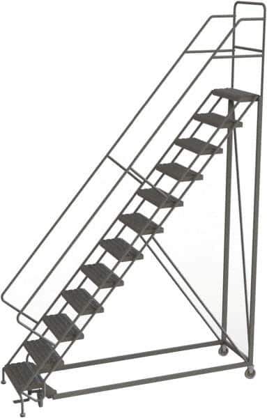 TRI-ARC - 156" 12 Step Configurable Rolling Ladder - 56° Incline, 450 Lb Capacity, 120" Platform Height, 35" Base Width x 90" Base Depth, Serrated - Eagle Tool & Supply