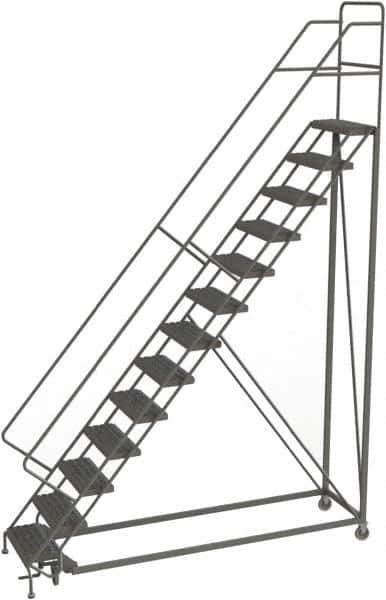 TRI-ARC - 166" 13 Step Configurable Rolling Ladder - 56° Incline, 450 Lb Capacity, 130" Platform Height, 39" Base Width x 97" Base Depth, Serrated - Eagle Tool & Supply