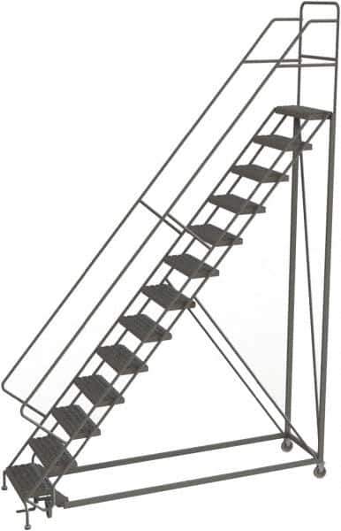 TRI-ARC - 166" 13 Step Configurable Rolling Ladder - 50° Incline, 450 Lb Capacity, 130" Platform Height, 39" Base Width x 97" Base Depth, Serrated - Eagle Tool & Supply