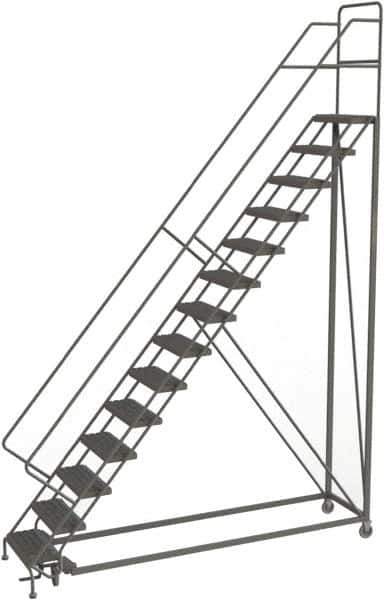 TRI-ARC - 176" 14 Step Configurable Rolling Ladder - 50° Incline, 450 Lb Capacity, 140" Platform Height, 39" Base Width x 104" Base Depth, Serrated - Eagle Tool & Supply