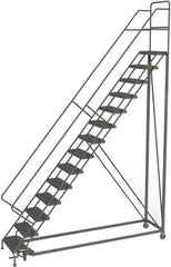 TRI-ARC - 176" 14 Step Configurable Rolling Ladder - 50° Incline, 450 Lb Capacity, 140" Platform Height, 39" Base Width x 104" Base Depth, Serrated - Eagle Tool & Supply