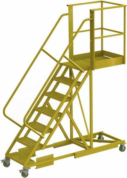 TRI-ARC - 112" 7 Step Configurable Cantilever Ladder - Supported, 300 Lb Capacity, 70" Platform Height, 30" Base Width x 91" Base Depth, Perforated Tread - Eagle Tool & Supply