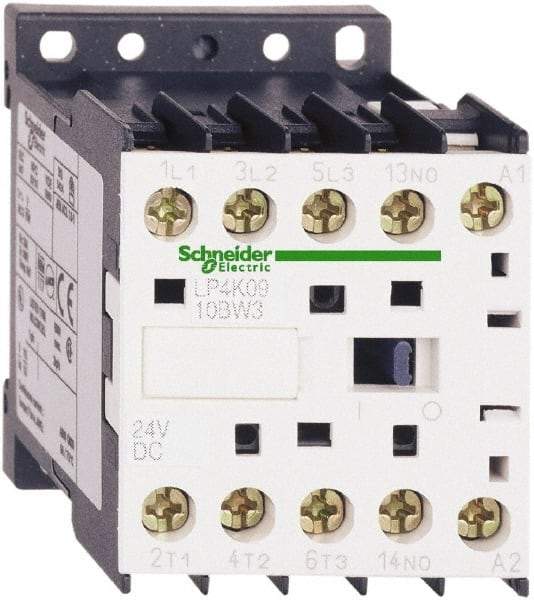 Schneider Electric - 3 Pole, 24 Coil VDC, 16 Amp at 690 VAC, 20 Amp at 440 VAC and 9 Amp at 440 VAC, Nonreversible IEC Contactor - BS 5424, CSA, IEC 60947, NF C 63-110, RoHS Compliant, UL Listed, VDE 0660 - Eagle Tool & Supply