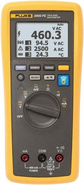 Fluke - FLK-3000 FC, CAT IV, CAT III, 1,000 VAC/VDC, Digital True RMS Auto Ranging Manual Ranging Wireless Multimeter - 50 Ohm, Measures Voltage, Capacitance, Current, Frequency, Resistance - Eagle Tool & Supply