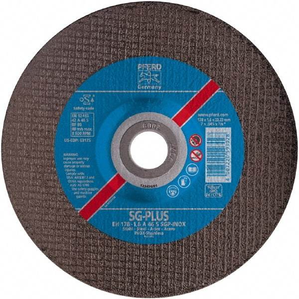 PFERD - 46 Grit, 4-1/2" Wheel Diam, 7/8" Arbor Hole, Type 27 Depressed Center Wheel - Aluminum Oxide - Eagle Tool & Supply