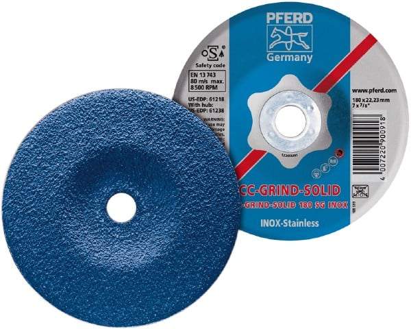 PFERD - 46 Grit, 7" Wheel Diam, 7/8" Arbor Hole, Type 27 Depressed Center Wheel - Aluminum Oxide - Eagle Tool & Supply