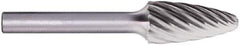 PFERD - 3/8" Cut Diam, 1/4" Shank Diam, Tree with Radius Head Fluted Cut Burr - Carbide, Radius End, 3/4" LOC, 2-1/2" OAL - Eagle Tool & Supply