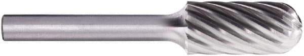 PFERD - 1/2" Cut Diam, 1/4" Shank Diam, Cylinder with Radius Head Fluted Cut Burr - Carbide, Radius End, 1" LOC, 2-3/4" OAL - Eagle Tool & Supply