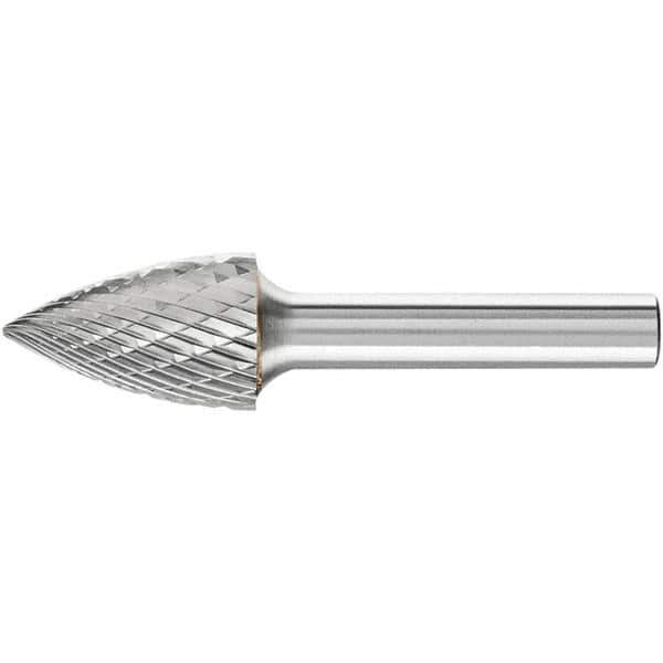 PFERD - 5/8" Cut Diam, 1/4" Shank Diam, Tree Head Double Cut Burr - Carbide, Point End, 1" LOC, 2-3/4" OAL - Eagle Tool & Supply