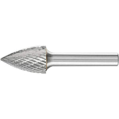 PFERD - 5/8" Cut Diam, 1/4" Shank Diam, Tree Head Double Cut Burr - Carbide, Point End, 1" LOC, 2-3/4" OAL - Eagle Tool & Supply