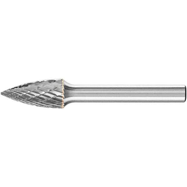 PFERD - 3/8" Cut Diam, 1/4" Shank Diam, Tree Head Double Cut Burr - Carbide, Point End, 1" LOC, 2-1/2" OAL - Eagle Tool & Supply