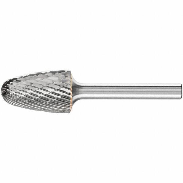 PFERD - 5/8" Cut Diam, 1/4" Shank Diam, Tree with Radius Head Double Cut Burr - Carbide, Radius End, 1" LOC, 2-3/4" OAL - Eagle Tool & Supply