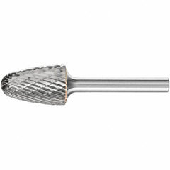 PFERD - 5/8" Cut Diam, 1/4" Shank Diam, Tree with Radius Head Double Cut Burr - Carbide, Radius End, 1" LOC, 2-3/4" OAL - Eagle Tool & Supply