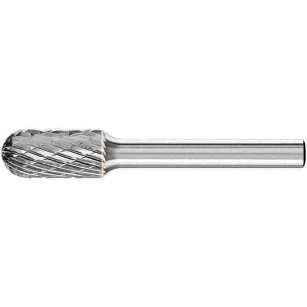 PFERD - 3/8" Cut Diam, 1/4" Shank Diam, Cylinder with Radius Head Double Cut Burr - Carbide, Radius End, 3/4" LOC, 2-1/2" OAL - Eagle Tool & Supply