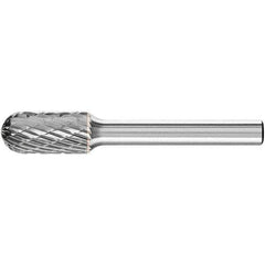PFERD - 3/8" Cut Diam, 1/4" Shank Diam, Cylinder with Radius Head Double Cut Burr - Carbide, Radius End, 3/4" LOC, 2-1/2" OAL - Eagle Tool & Supply