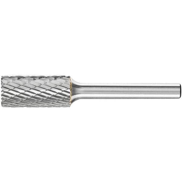 PFERD - 1/2" Cut Diam, 1/4" Shank Diam, Cylinder with End Cut Head Double Cut Burr - Carbide, End Cut End, 1" LOC, 2-3/4" OAL - Eagle Tool & Supply