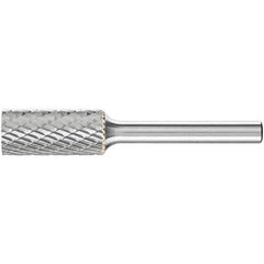 PFERD - 1/2" Cut Diam, 1/4" Shank Diam, Cylinder Head Double Cut Burr - Carbide, Flat End, 1" LOC, 2-3/4" OAL - Eagle Tool & Supply