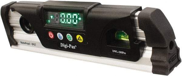 Digi-Pas - Magnetic 9-1/2" Long 2 Vial Torpedo Level - Aluminum, Black/Silver, 1 Plumb & 1 Level Vial - Eagle Tool & Supply