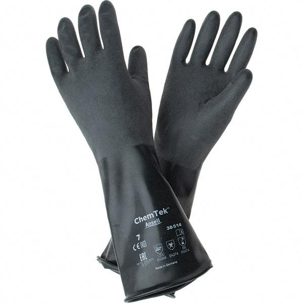 Ansell - 14 mil Thick, Chemical Resistant Gloves - SZ 7 14"14ML BLK 1/PR CHEM-TEK RGH FIN CHEM GLV - Eagle Tool & Supply