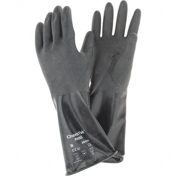 Ansell - 14 mil Thick, Chemical Resistant Gloves - SZ 8 14"14ML BLK 1/PR CHEM-TEK RGH FIN CHEM GLV - Eagle Tool & Supply