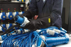 Ansell - Class 00, Size 8, 14" Long, Rubber Lineman's Glove - 2,500 AC Max Use Voltage, 500 AC Test Voltage, Black, ASTM D120 - Eagle Tool & Supply