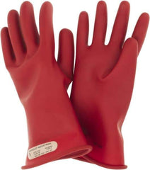 Ansell - Class 00, Size 9, 11" Long, Rubber Lineman's Glove - 2,500 AC Max Use Voltage, 500 AC Test Voltage, Red, ASTM D120 - Eagle Tool & Supply