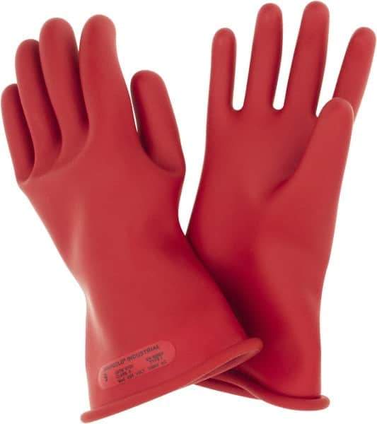 Ansell - Class 0, Size 9, 11" Long, Rubber Lineman's Glove - 5,000 AC Max Use Voltage, 1,000 AC Test Voltage, Red, ASTM D120 - Eagle Tool & Supply