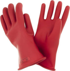 Ansell - Class 0, Size 10, 11" Long, Rubber Lineman's Glove - 5,000 AC Max Use Voltage, 1,000 AC Test Voltage, Red, ASTM D120 - Eagle Tool & Supply
