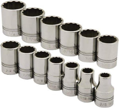 Ability One - 3/8" Drive Socket Set - 12 Points, 1/4" to 7/8" Range, Inch Measurement Standard - Eagle Tool & Supply