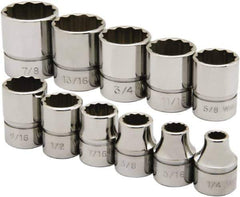 Ability One - 3/8" Drive Socket Set - 12 Points, 1/4" to 7/8" Range, Inch Measurement Standard - Eagle Tool & Supply