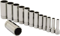 Ability One - 3/8" Drive Deep Well Socket Set - 12 Points, 1/4" to 1" Range, Inch Measurement Standard - Eagle Tool & Supply