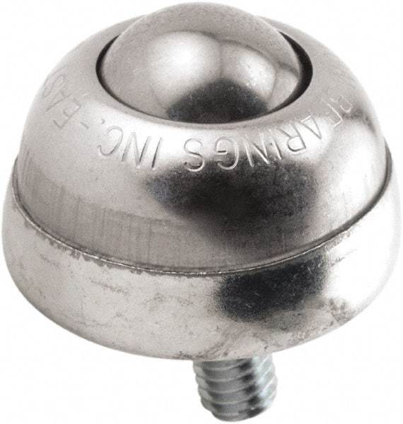 Hudson Bearing - 1 Inch Diameter, Round, Stainless Steel Ball Transfer - 1-3/4 Inch Overall Diameter, 1-3/8 Inch Mount Height, 75 Lb. Capacity - Eagle Tool & Supply
