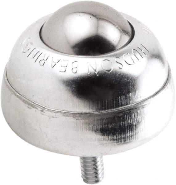 Hudson Bearing - 1 Inch Diameter, Round, Stainless Steel Ball Transfer - 1-3/4 Inch Overall Diameter, 1-3/8 Inch Mount Height, 75 Lb. Capacity - Eagle Tool & Supply