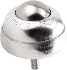 Hudson Bearing - 1 Inch Diameter, Round, Stainless Steel Ball Transfer - 1-3/4 Inch Overall Diameter, 1-3/8 Inch Mount Height, 75 Lb. Capacity - Eagle Tool & Supply
