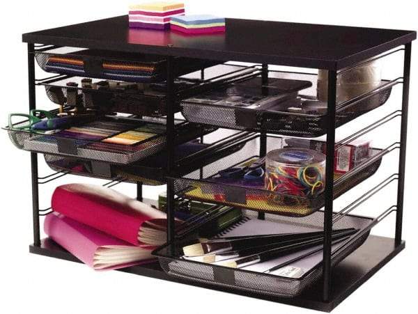 Rolodex - 23.9" Wide x 16.06" High x 15.51" Deep MDF Document Organizer - 12 Compartments, Black, 11" Wide Compartment - Eagle Tool & Supply