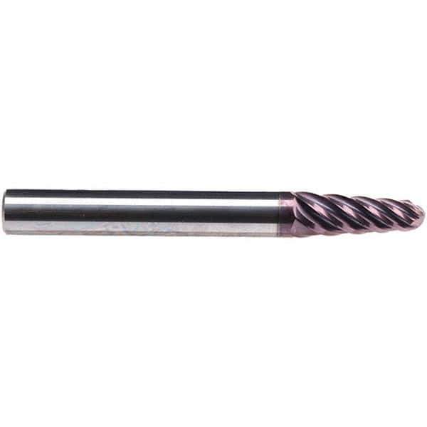 Emuge - 4° Taper Angle per Side, 11.77mm Small End Diam, 35mm LOC, Solid Carbide 6 Flute Tapered Ball End Mill - TiAlN Finish, 108mm OAL, 16mm Shank Diam, Spiral Flute, 38° Helix - Eagle Tool & Supply
