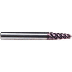 Emuge - 4° Taper Angle per Side, 17.44mm Small End Diam, 36mm LOC, Solid Carbide 6 Flute Tapered Ball End Mill - TiAlN Finish, 108mm OAL, 20mm Shank Diam, Spiral Flute, 38° Helix - Eagle Tool & Supply