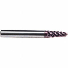 Emuge - 4° Taper Angle per Side, 7.89mm Small End Diam, 30mm LOC, Solid Carbide 6 Flute Tapered Ball End Mill - TiAlN Finish, 108mm OAL, 12mm Shank Diam, Spiral Flute, 38° Helix - Eagle Tool & Supply