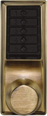 Kaba Access - 1-3/8 to 2-1/4" Door Thickness, Antique Brass Pushbutton Knob Lockset - 2-3/4" Back Set, 1 Code, Nonkey Override Cylinder - Eagle Tool & Supply