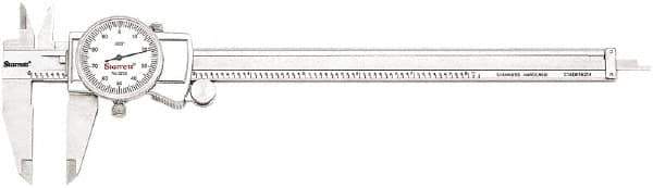 Starrett - 0" to 8" Range, 0.001" Graduation, 0.1" per Revolution, Dial Caliper - White Face, 1.5" Jaw Length, Accurate to 0.001" - Eagle Tool & Supply