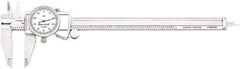 Starrett - 0" to 8" Range, 0.001" Graduation, 0.1" per Revolution, Dial Caliper - White Face, 1.5" Jaw Length, Accurate to 0.001" - Eagle Tool & Supply