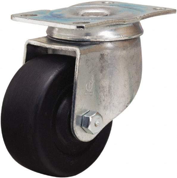 Hamilton - 3" Diam x 1-1/4" Wide x 4" OAH Top Plate Mount Swivel Caster - Hard Rubber, 210 Lb Capacity, Self-Lubricating Bearing, 2-1/2 x 3-3/4" Plate - Eagle Tool & Supply