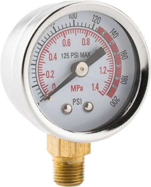 PRO-SOURCE - 1-1/2" Dial, 1/8 Thread, 0-200 Scale Range, Pressure Gauge - Lower Connection Mount - Eagle Tool & Supply